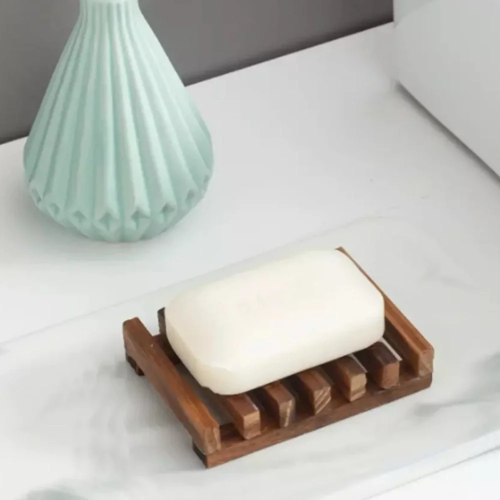 Set of 2 Wooden Bar Soap Dish Shower Holder Self Draining Design Bamboo Eco Love